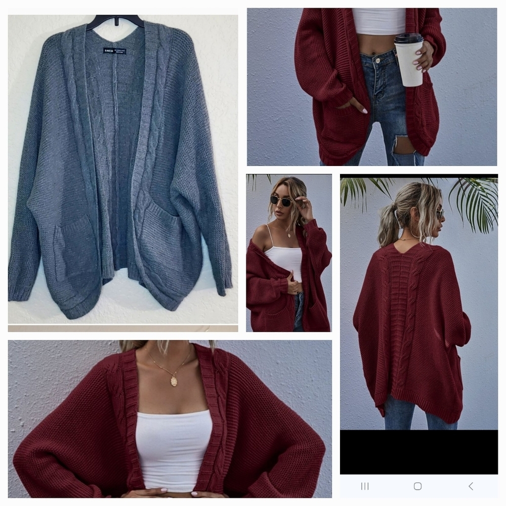 SHEIN LUNE Double Pocket Batwing Sleeve Cardigan Size L
